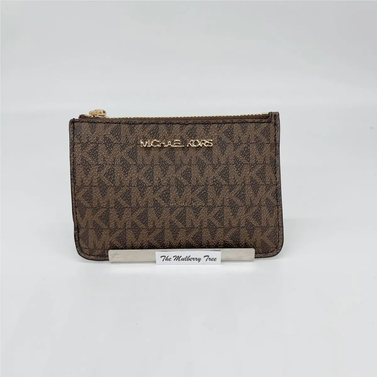 Jet Set Travel Small Top Zip Card Coin Key Pouch Wallet Brown Signature by Michael Kors