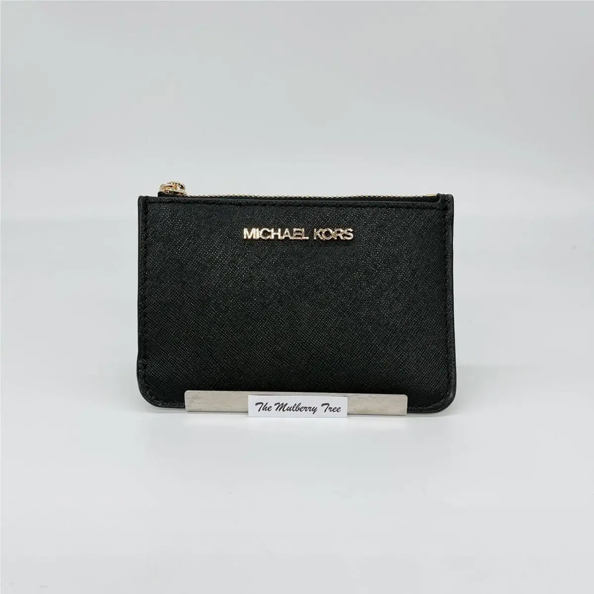 Jet Set Travel Small Top Zip Card Coin Key Pouch Wallet Solid Black Leather by Michael Kors