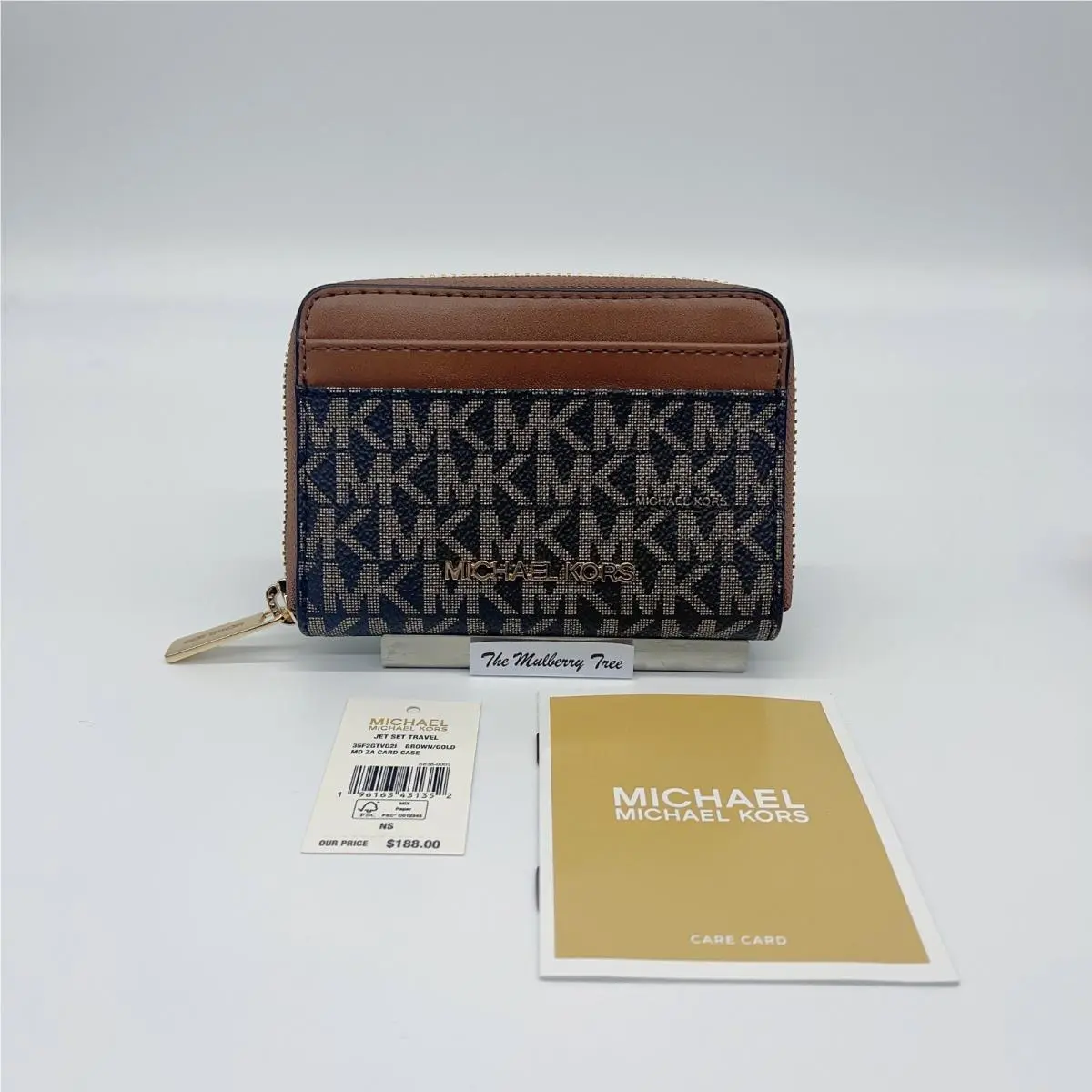 Jet Set Travel MD ZA Card Case Wallet Pvc Solid MK Signature MK Signature Brown/Gold by Michael Kors