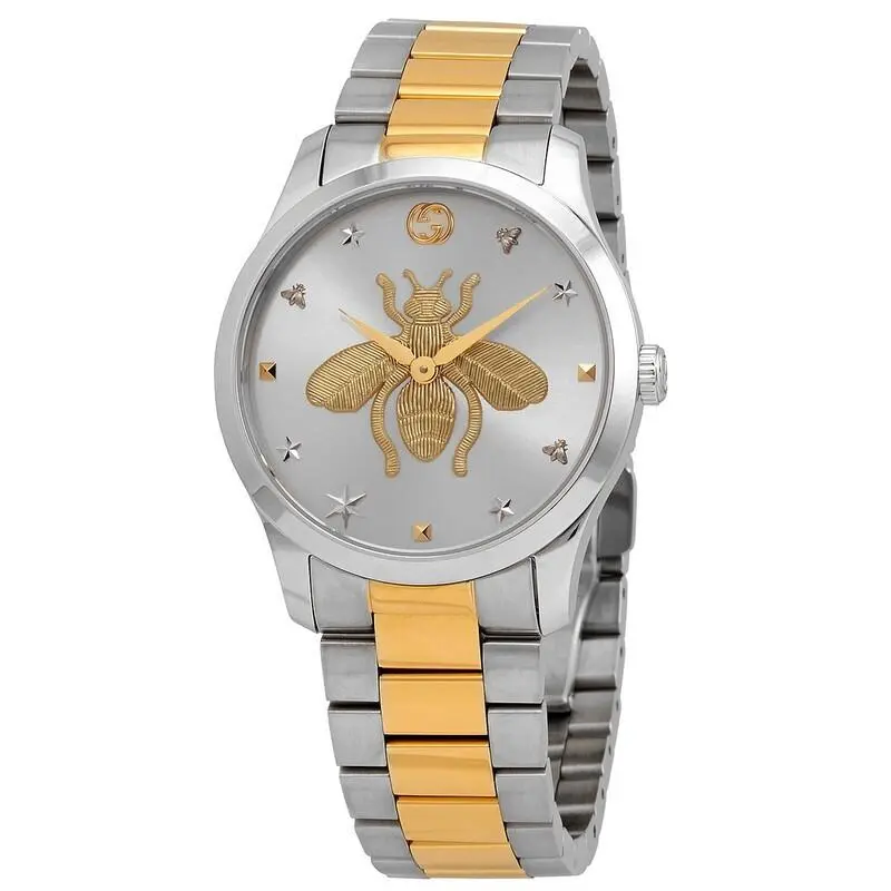 Gucci G-timeless 38mm Big Gold Bee Silver Dial Stainless Steel Watch YA1264131
