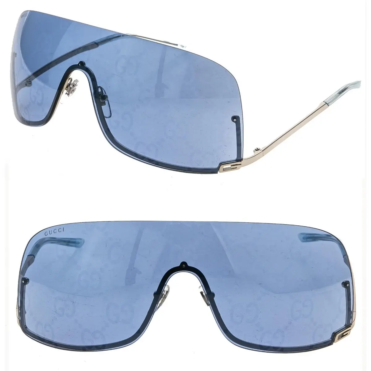 Gucci 1560 Silver Blue GG Monogram Print Mirror Gg1560S Shield Sunglasses 003