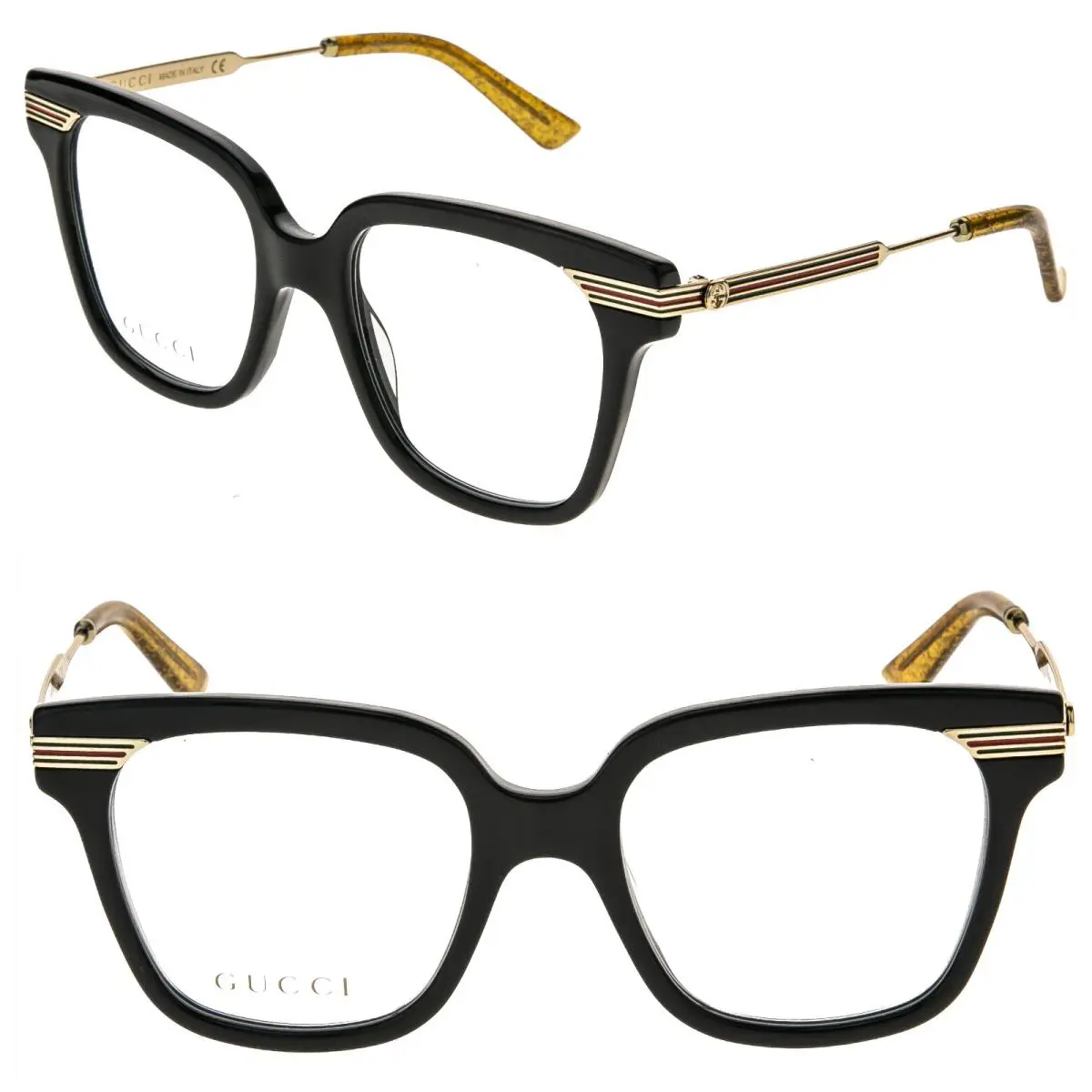 Gucci GG0284O 0284 Web Classic Logo Stripe Gold Black Optical Eyeglasses 50m 001