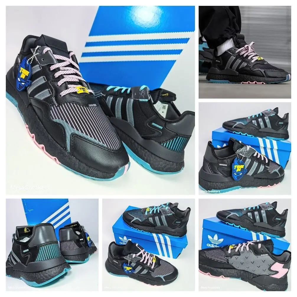 Adidas US 14 Mens Black Grey Pink Aqua Retro Collab Ninja Nite Jogger Q47198