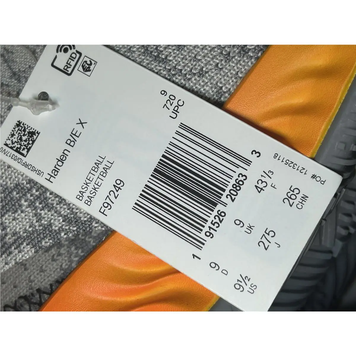 Adidas shoes - adidas Harden B-E - Harden - F97249 - Charcoal Solid Grey/Cloud White/Bold Gold (UPC: 191526208633) 9