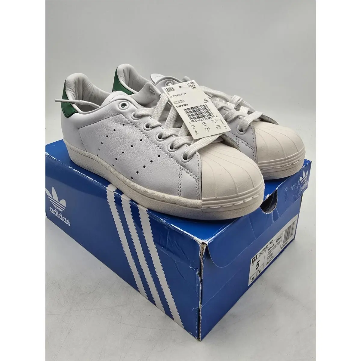 Adidas Superstar Shoes Womens Size 5 White Green Shell Toe Sneaker FW9328 - White