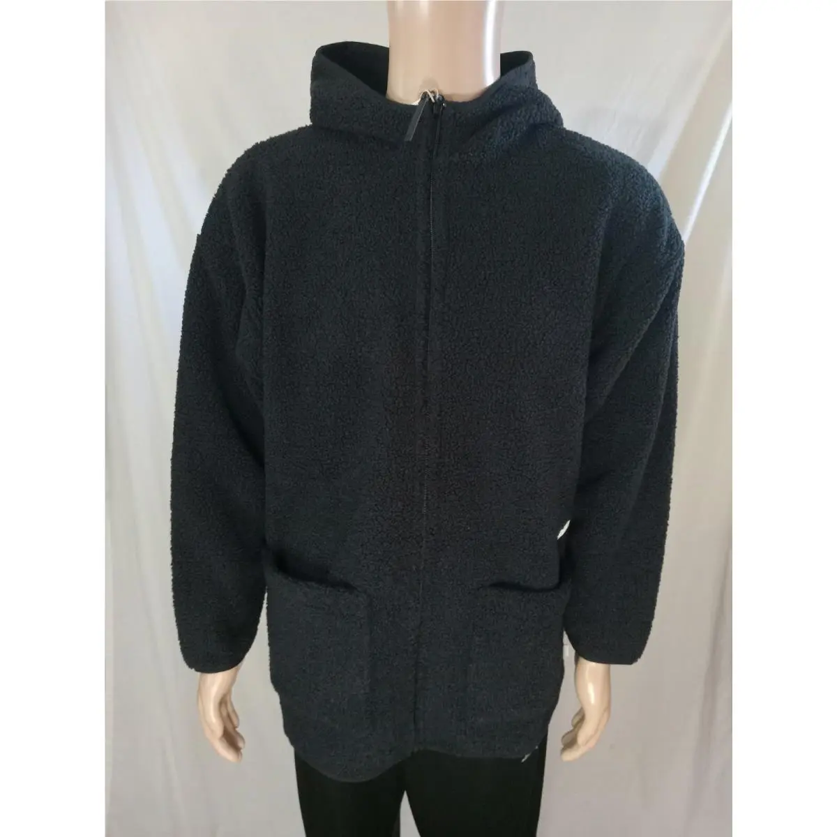 Polar Fleece Long Hooded Track Jacket Woman M Black Full Zip by Adidas