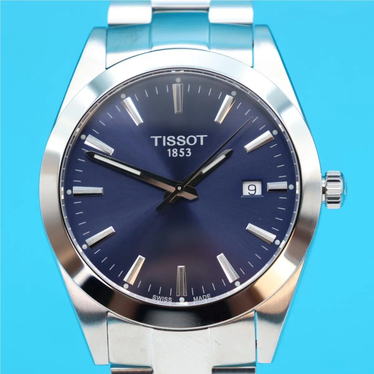 Tissot Gentleman 40mm Blue Dial Swiss Quartz Sapphire Watch T127.410.11.041.00 - Dial: Blue, Band: Gray, Bezel: Silver