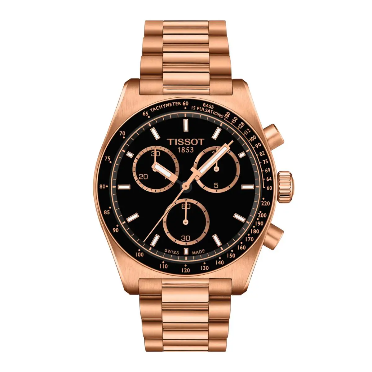Tissot PR516 Quartz Chronograph Men`s Watch T149.417.33.051.00 - Dial: Black, Band: Rose Gold, Bezel: Black