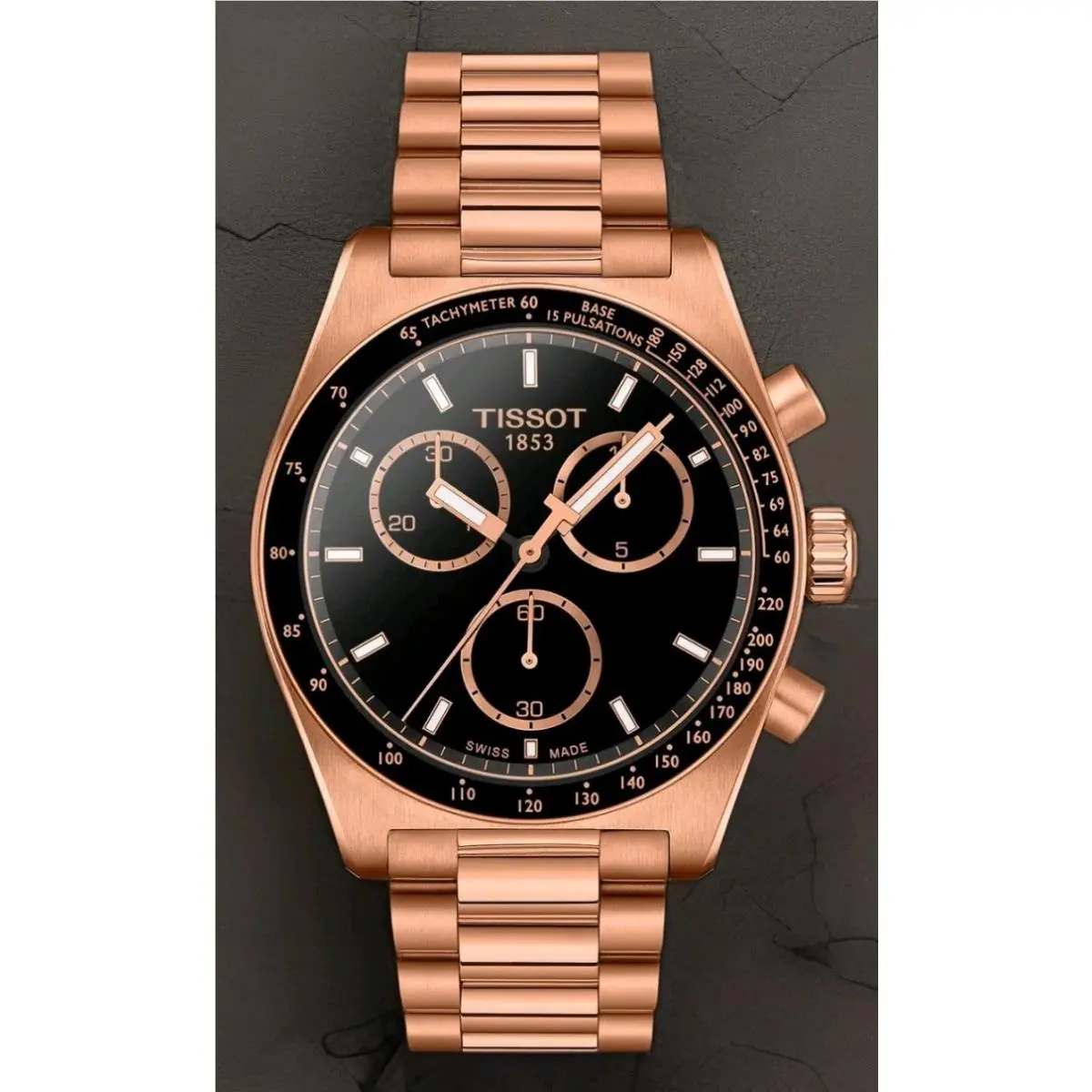 Tissot PR516 Quartz Chronograph Men`s Watch T149.417.33.051.00 - Dial: Black, Band: Rose Gold, Bezel: Black