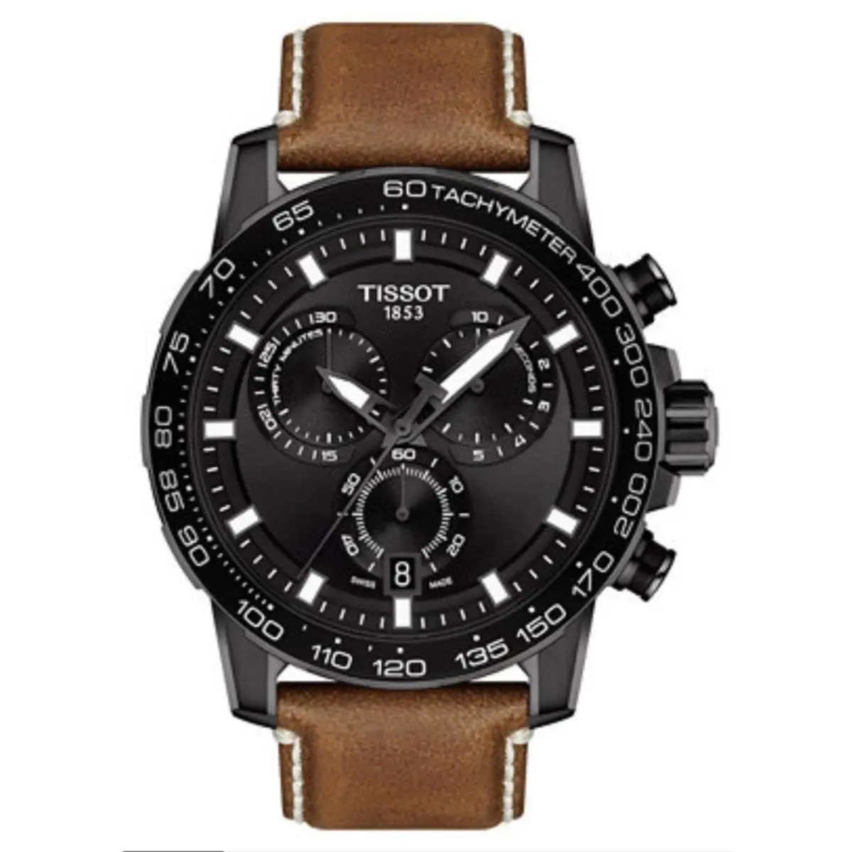 Tissot Supersport Chronograph Quartz Black Dial Men`s Watch T125.617.36.051.01 - Dial: Black, Band: Brown, Bezel: Black