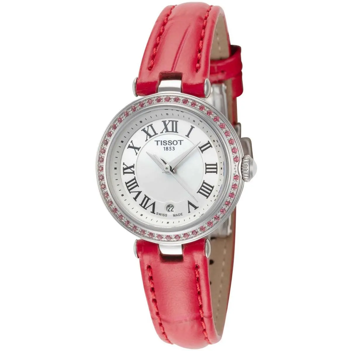 Women`s Watch Bellissima White Mop Dial Red Leather Strap T1260106611300 by Tissot