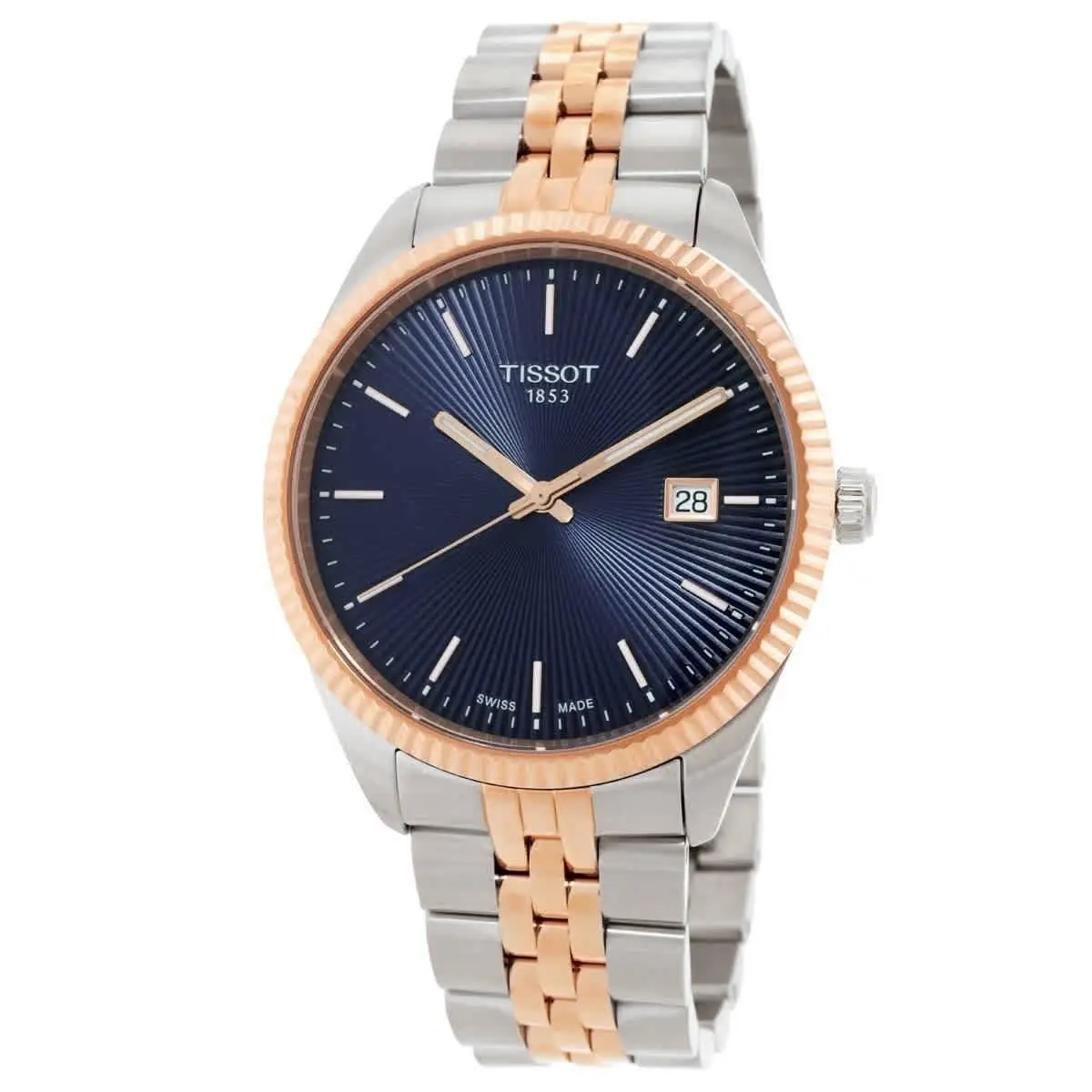 Tissot Ballade 40mm Blue Dial Two Toned Stainless Steel Watch T1564102204100 - Dial: Blue, Band: Silver, Rose Gold, Bezel: Rose Gold