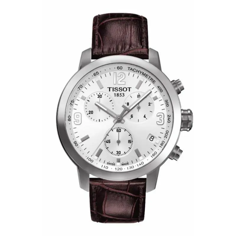 Tissot Men`s Prc 200 White Dial Brown Leather Strap Watch T055.417.16.017.01 - Face: WHITE, Dial: White, Band: Brown