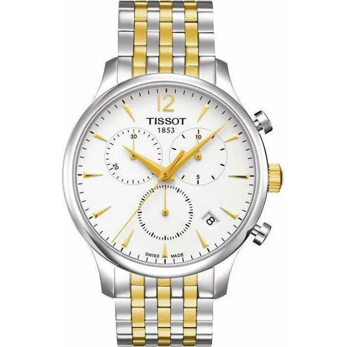 Tissot T-classic Tradition Chrono White Dial Men`s Watch T063.617.22.037.00 - Dial: White, Band: Gold, Silver