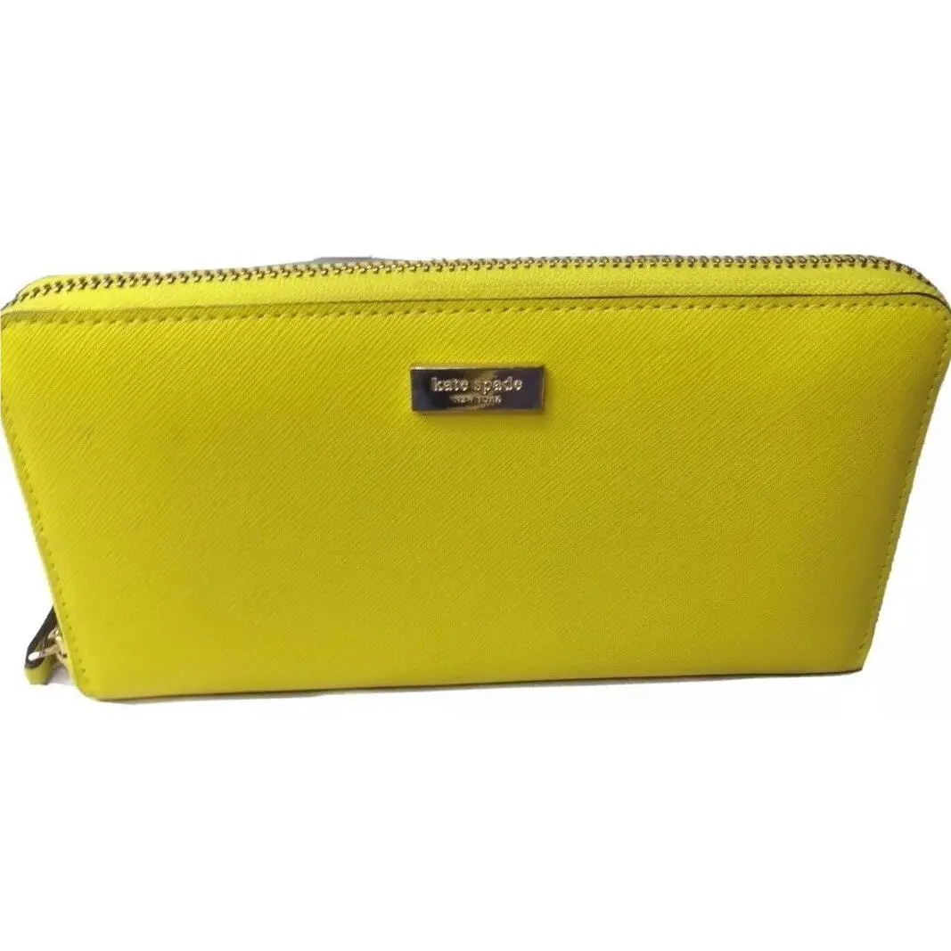 Kate Spade Neda Newbury Lane Zip Around Wallet Neon Yellow WLRU1498 Rare Finds