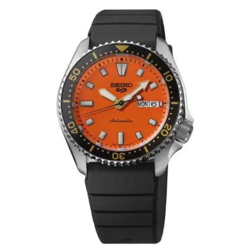 Seiko SRPL89 5 Sports Skx Series Men`s Watch Orange Dial Rubber Strap