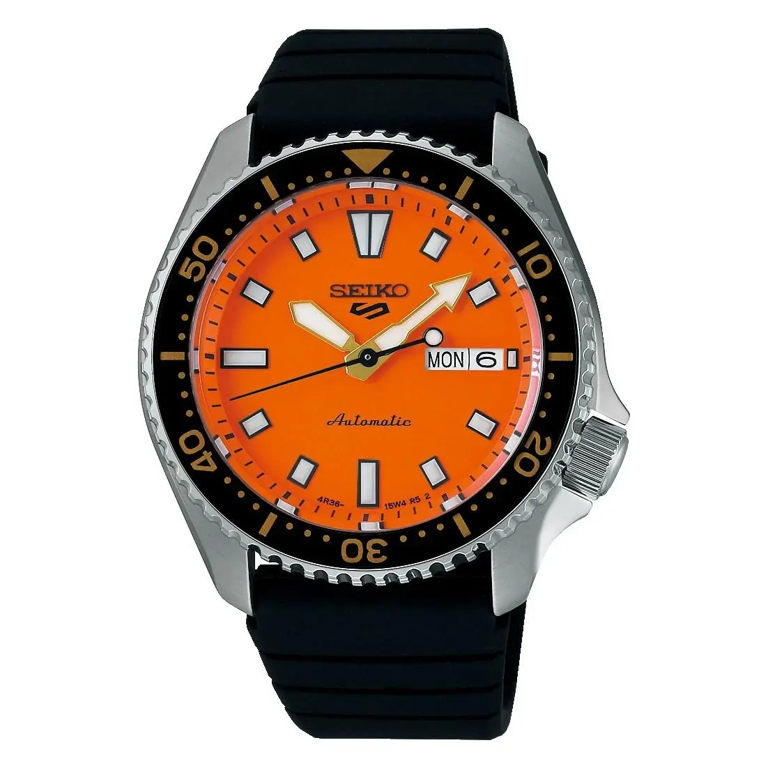 Seiko 5 Sports SRPL89 Skx Series 42.5mm Orange Dial Rubber Band Watch