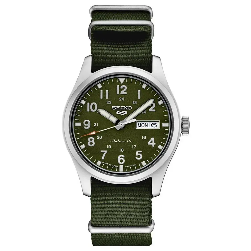 Seiko Men`s 5 Sports Automatic Green Dial Green Nylon Strap SRPG33