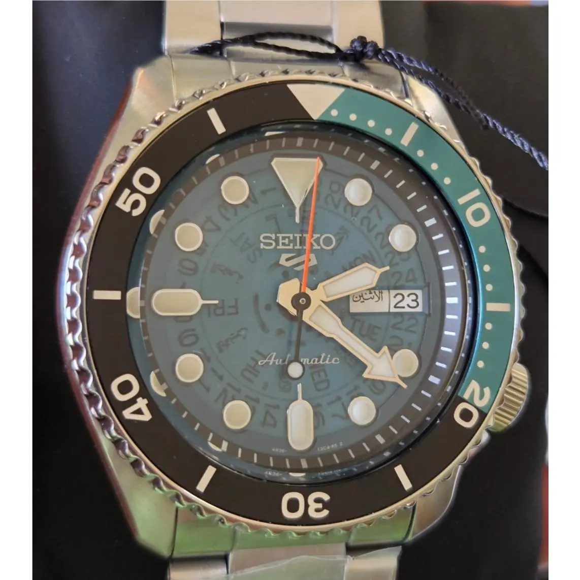 Turquoise Blue Seiko SRPJ47K1 Automatic Watch Japan - Dial: Translucent Blue, Band: Silver, Bezel: Silver