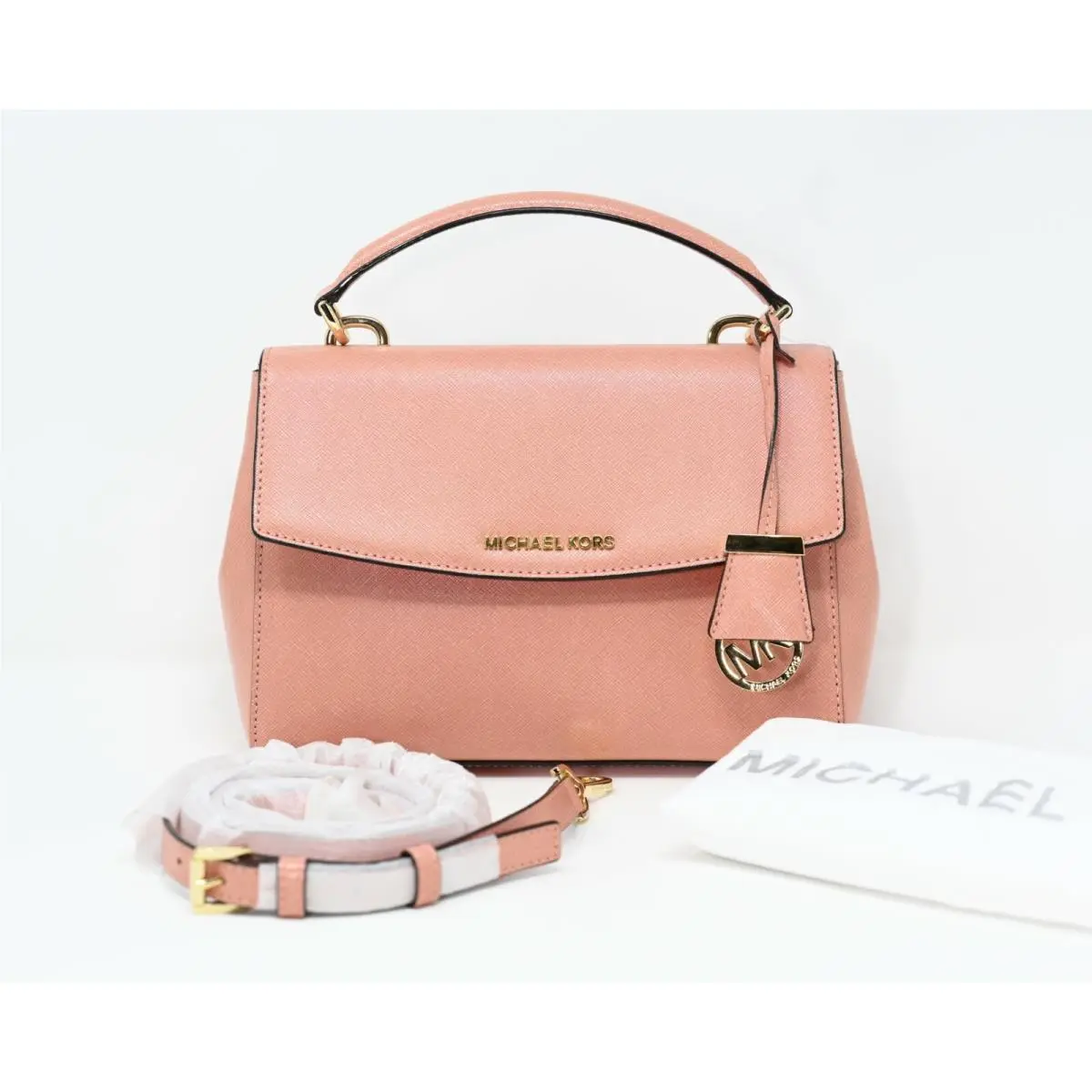 Michael Kors Ava Small Top Handle Satchel Peach Saffiano Leather