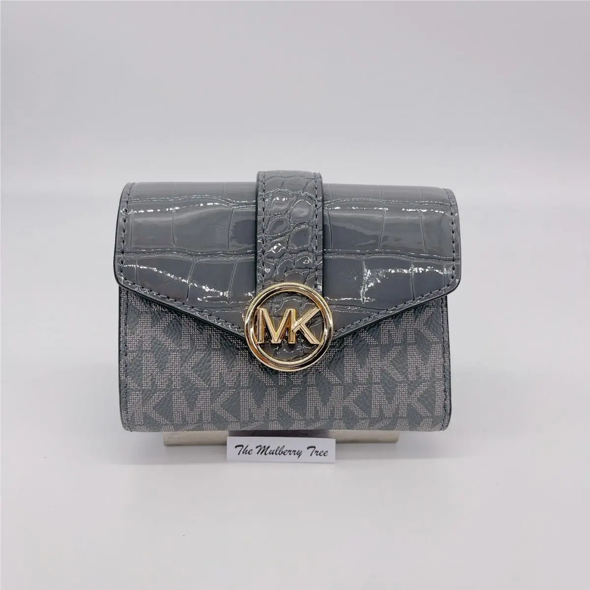 Michael Kors Carmen Md Envelope Flap Wallet Logo Croc Embossed Leather Billfold
