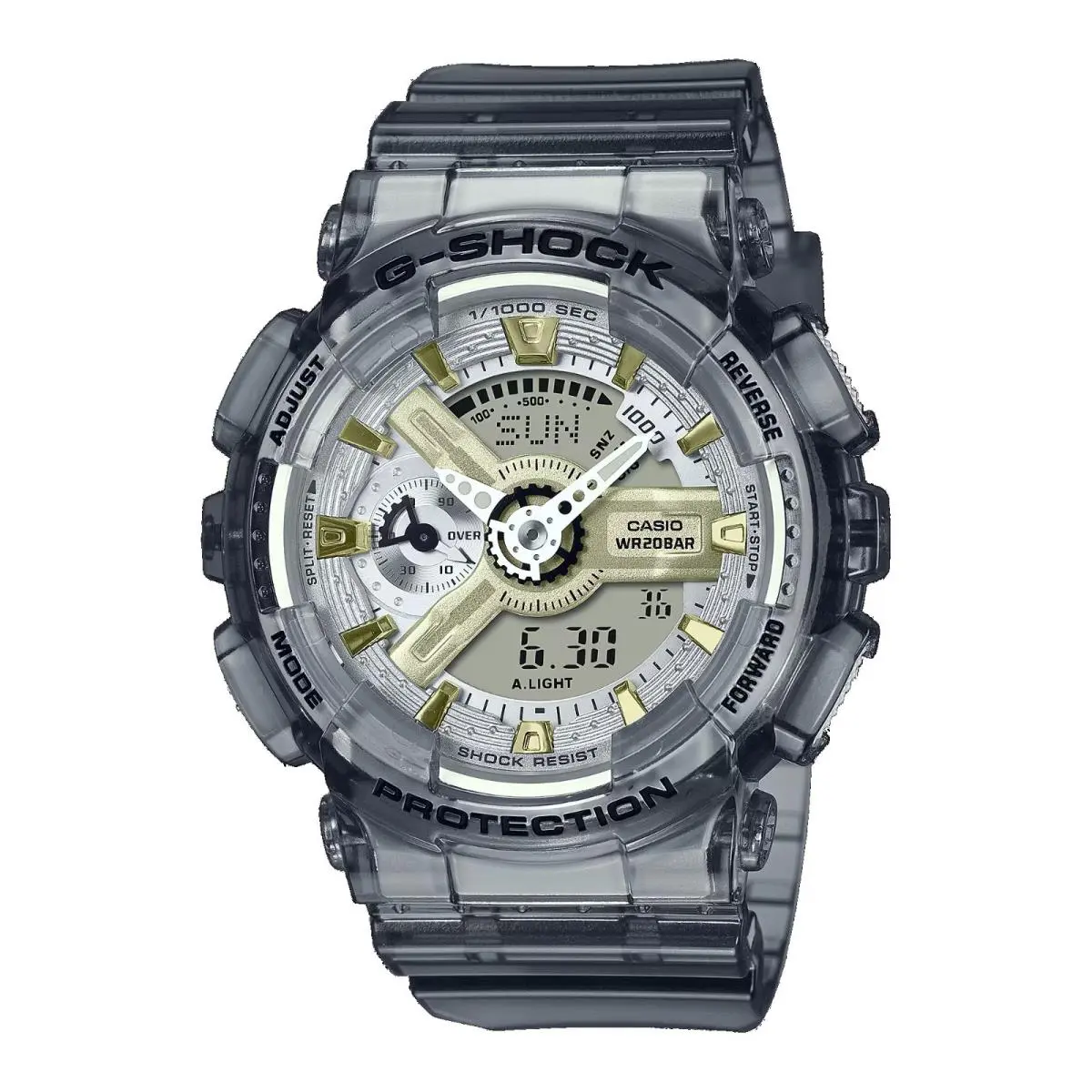 Casio GMAS110GS-8A Women`s Transparent Gray Analog Digital G Shock Watch - Dial: Gray, Band: Gray, Bezel: Gray