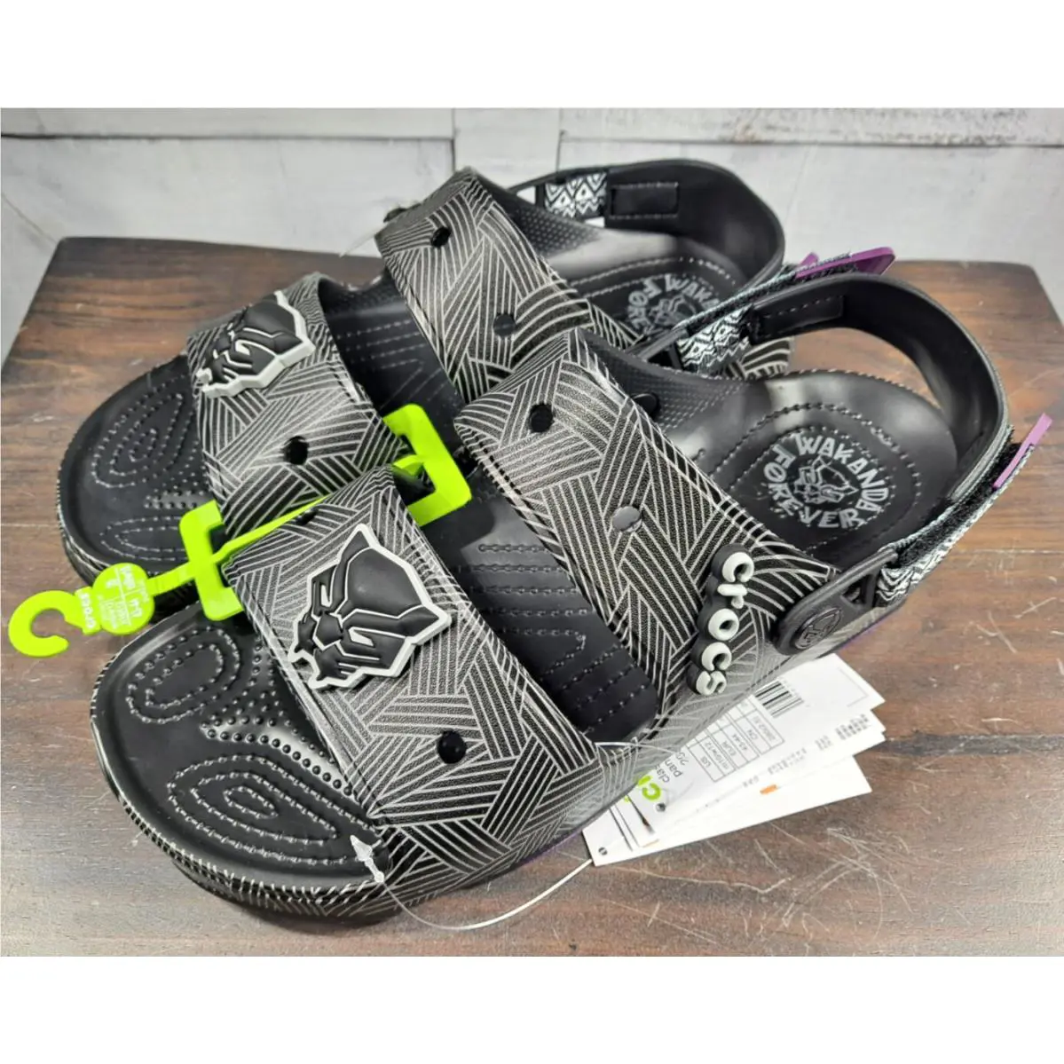 Crocs Classicat Unisex Black Panther Wakanda Forever Sandal w/ Jibbitz Charm