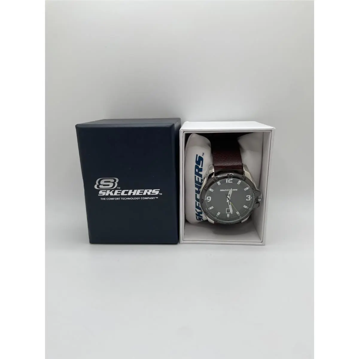 Skechers Mens Gray Dial Brown Band Date Indicator 3-Hand Analog Wristwatch