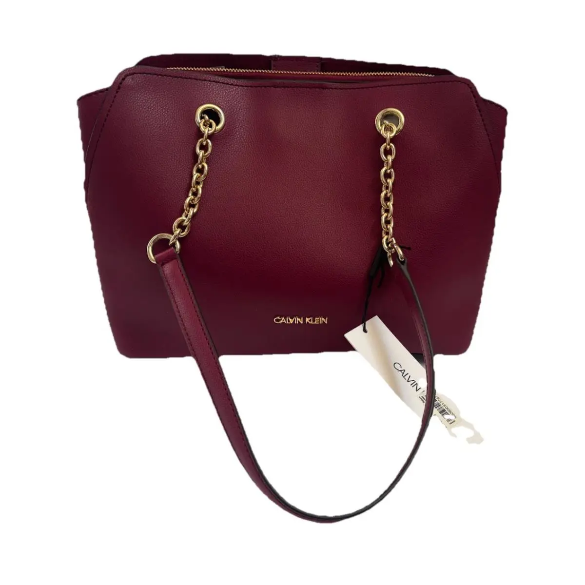 Calvin Klein Handbag Leather Burgundy Tote Purse Shoulderbag