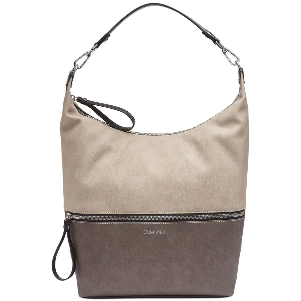 Calvin Klein Women`s Elaine Hobo Large Shoulder Bag Grey Combo/silver Small Size