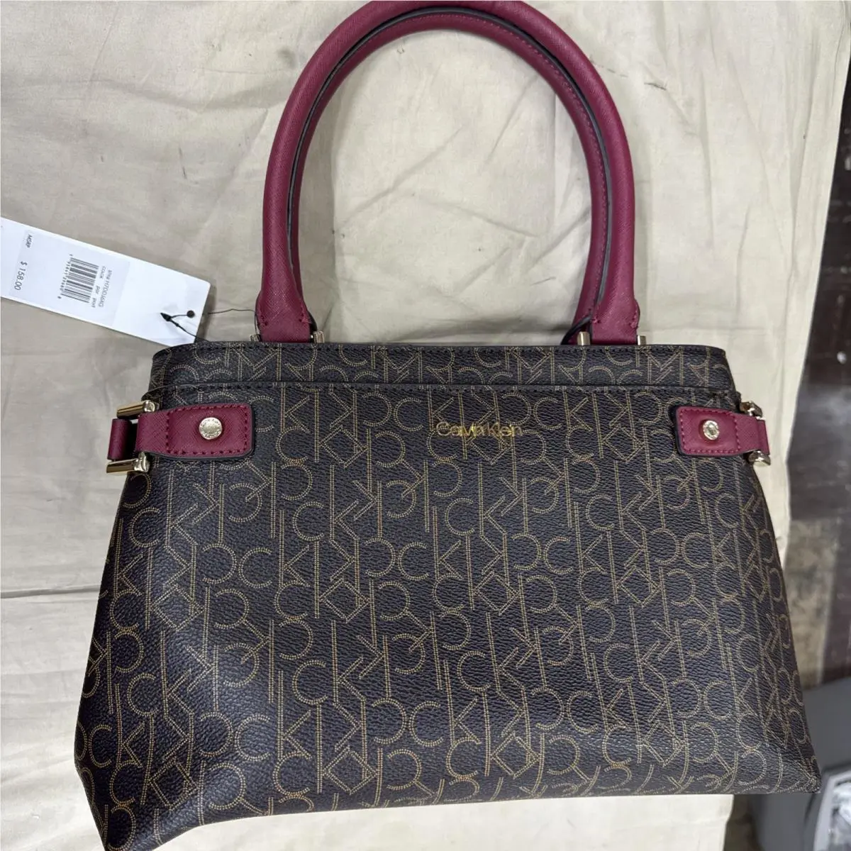 Calvin Klein Signature Satchel Purse Brown Style H7DDJ6XG