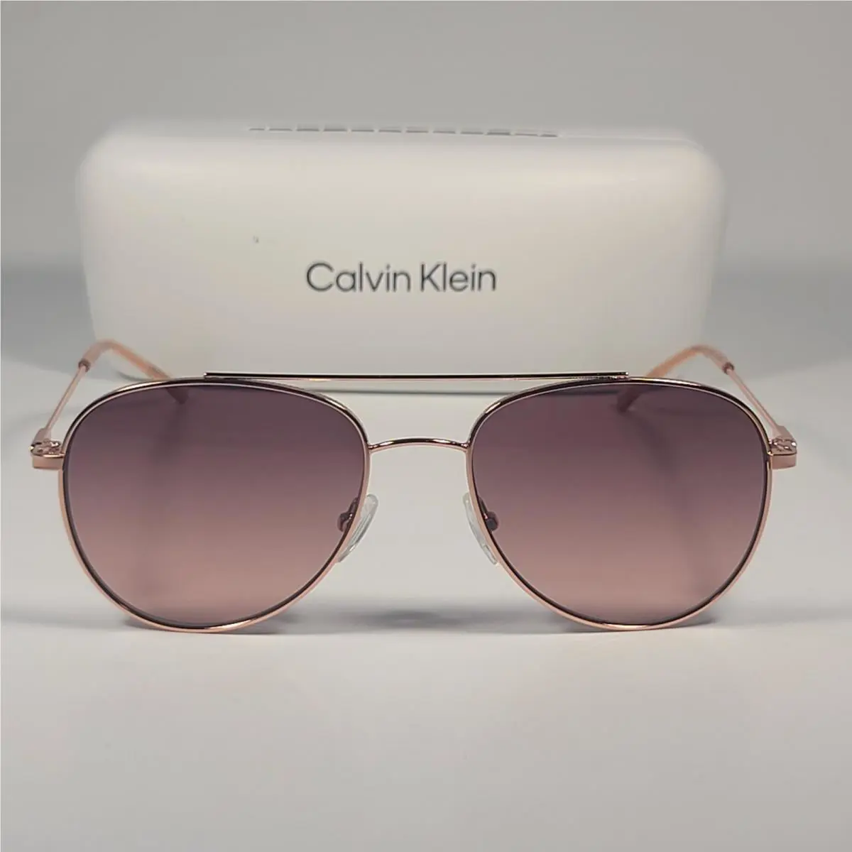 Calvin Klein CK20120S 780 Aviator Pilot Sunglasses Rose Gold Frame Brown Lens 55