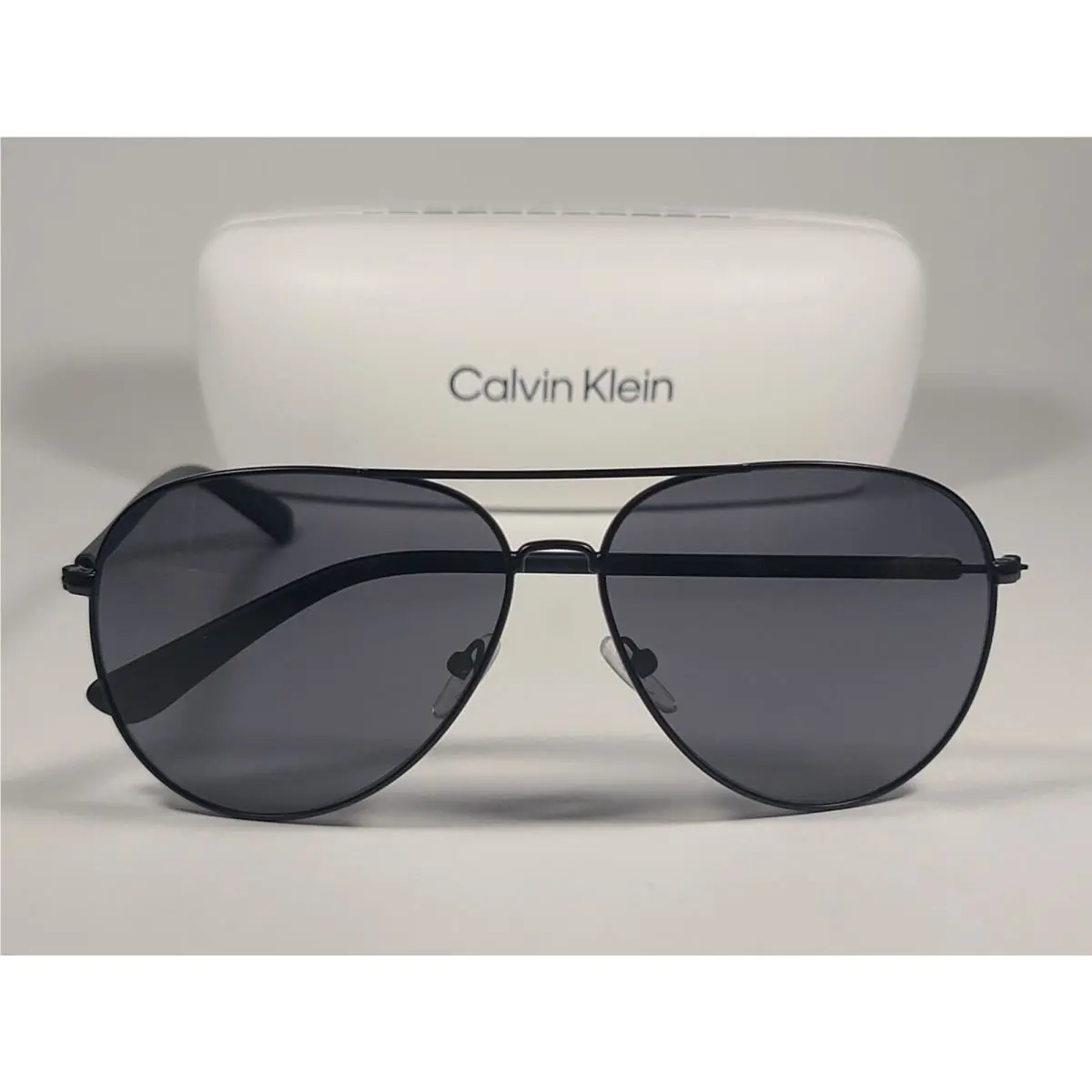 Calvin Klein CK19314S 001 Aviator Pilot Sunglasses Matte Black Metal Gray Lens