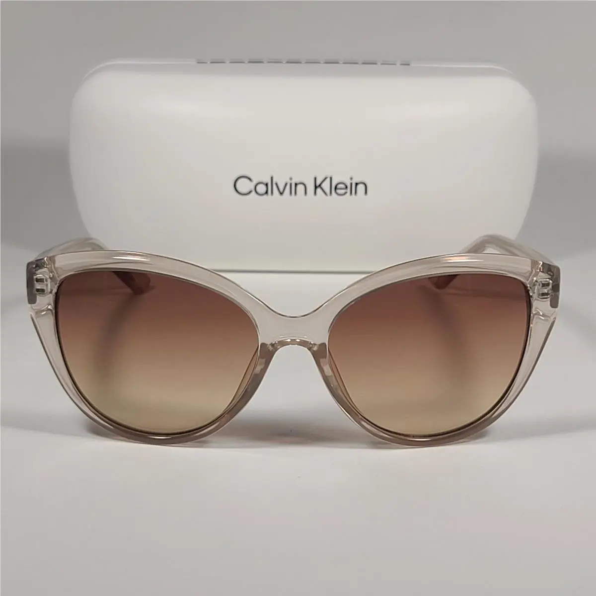 Calvin Klein Cat Eye Sunglasses CK19536S 270 Beige Crystal Frame Brown Gradient