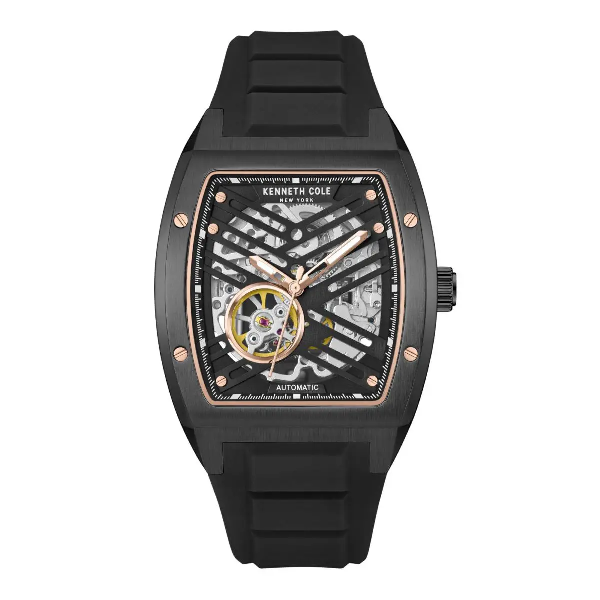 Kenneth Cole York Men`s Automatic Skeleton Watch Silicone Strap KCWGZ0046103