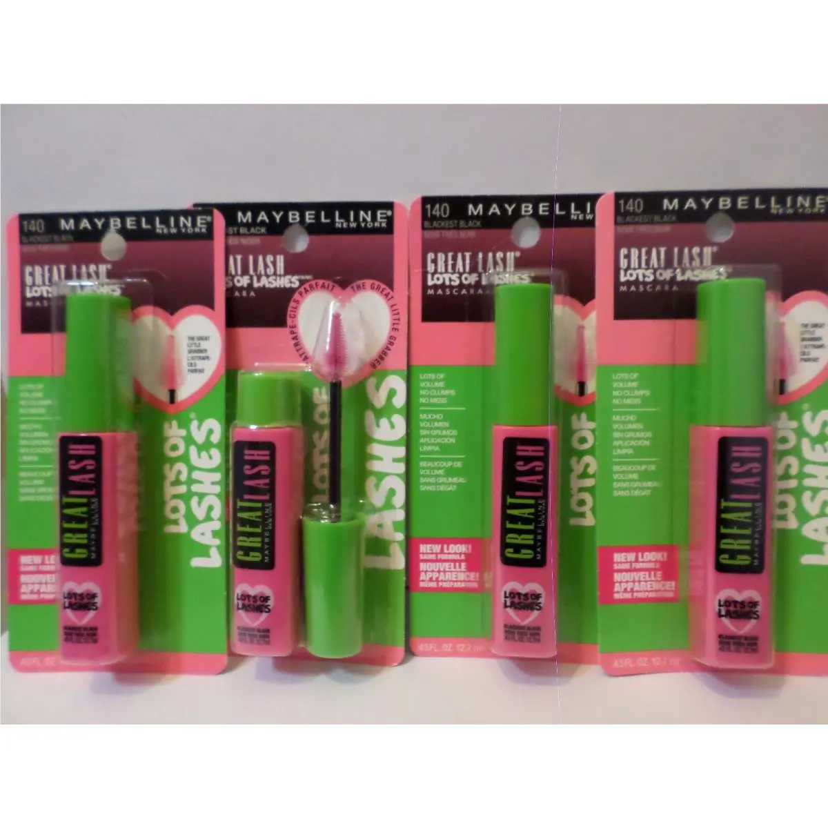 Maybelline Mascara 140 Blackest Black Great Lash Lots of Lashes 4 Pack