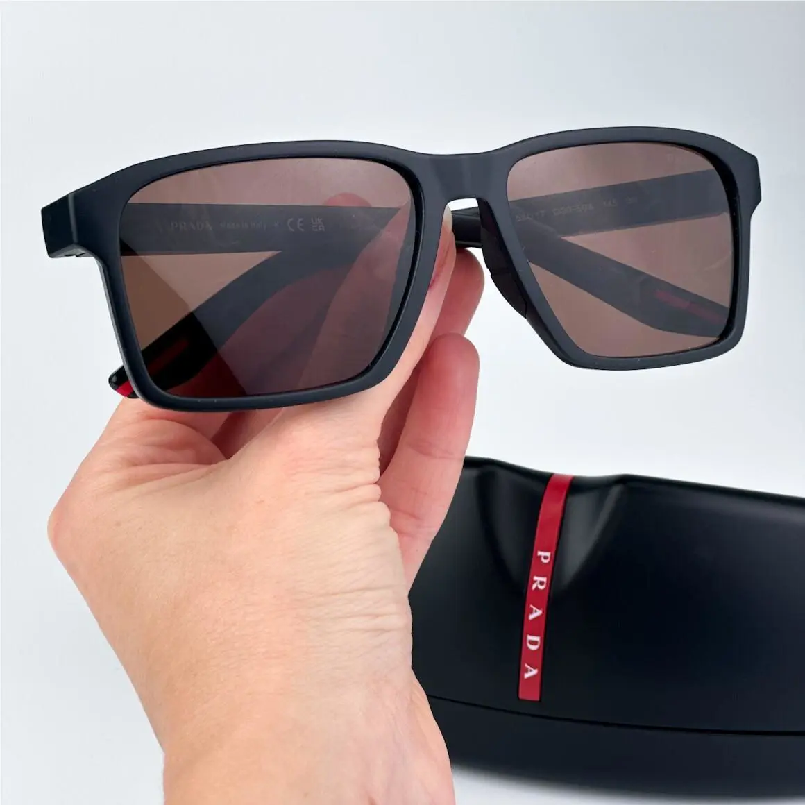 Prada Linea Rossa Women Sunglasses Black Brown Rectangle PS05YS DG050A