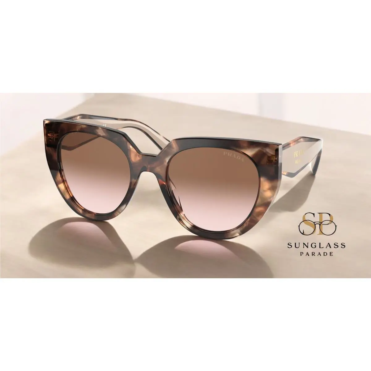 Prada PR 14WS 01R0A6 Caramel Tortoise Powder Brown Grad 52 mm Women`s Sunglasses