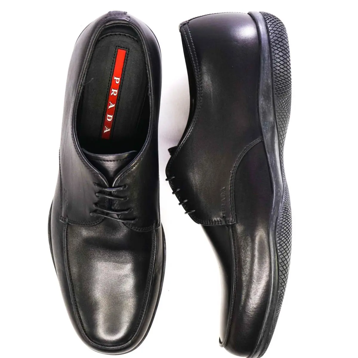 Prada Linea Rossa Solid Black Leather Footwear US 7.5 6.5UK