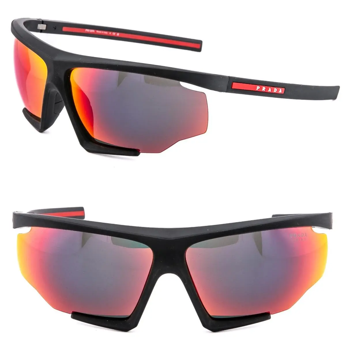 Prada PS07YS Linea Rossa Active 07Y Black Red Tuning Mirror Sport Wrap Sunglass