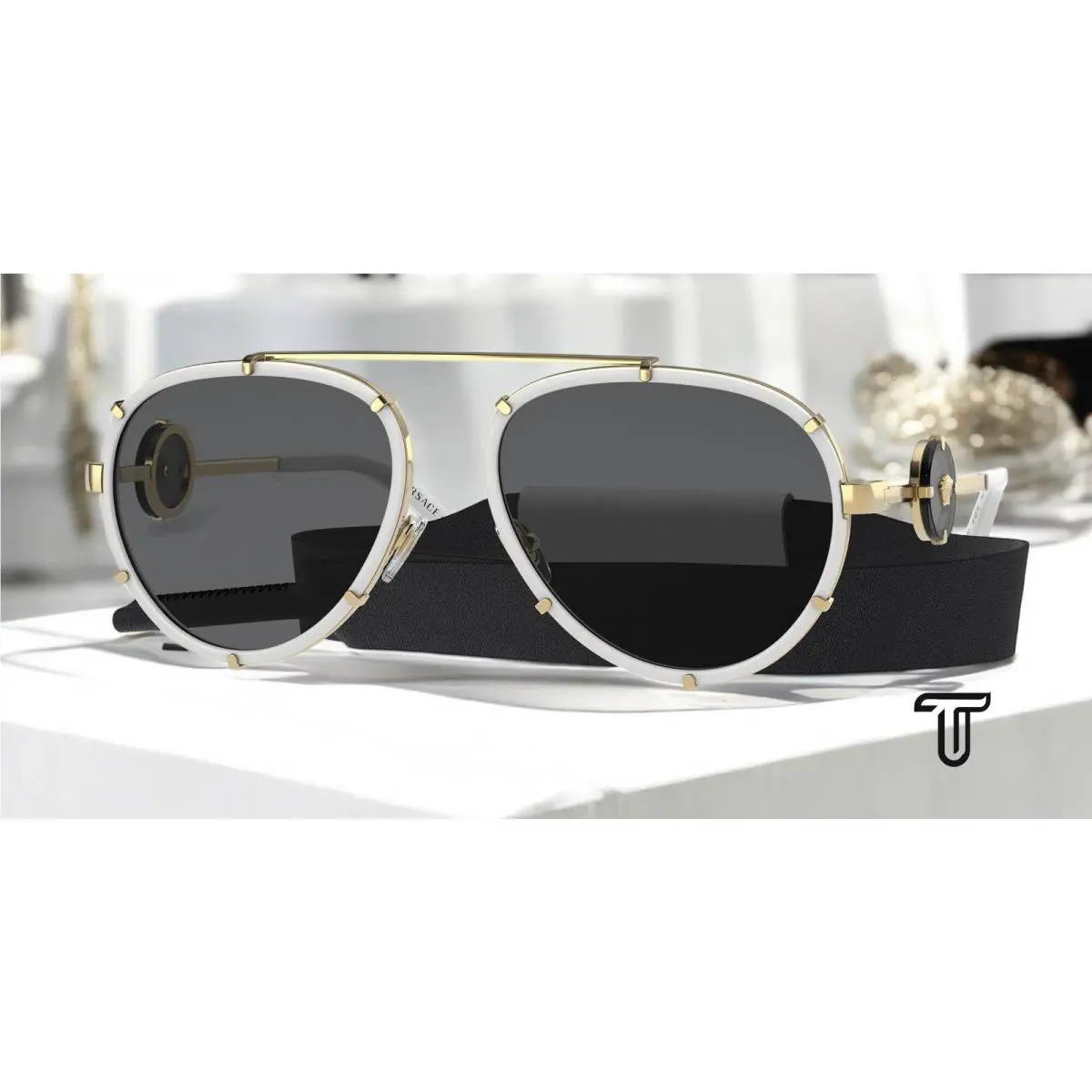 Versace VE2232 147187 White Dark Grey 61 mm Women`s Sunglasses