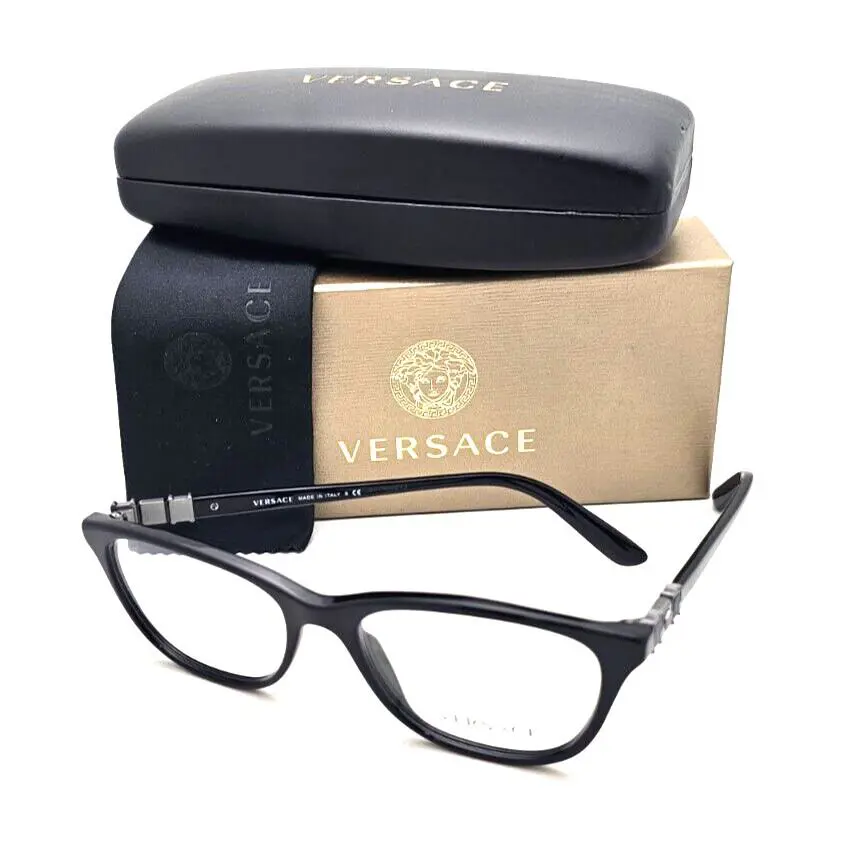 Versace Eyeglasses Mod. 3213-B 5114 54-17 140 Black Cateye Frames W/crystals
