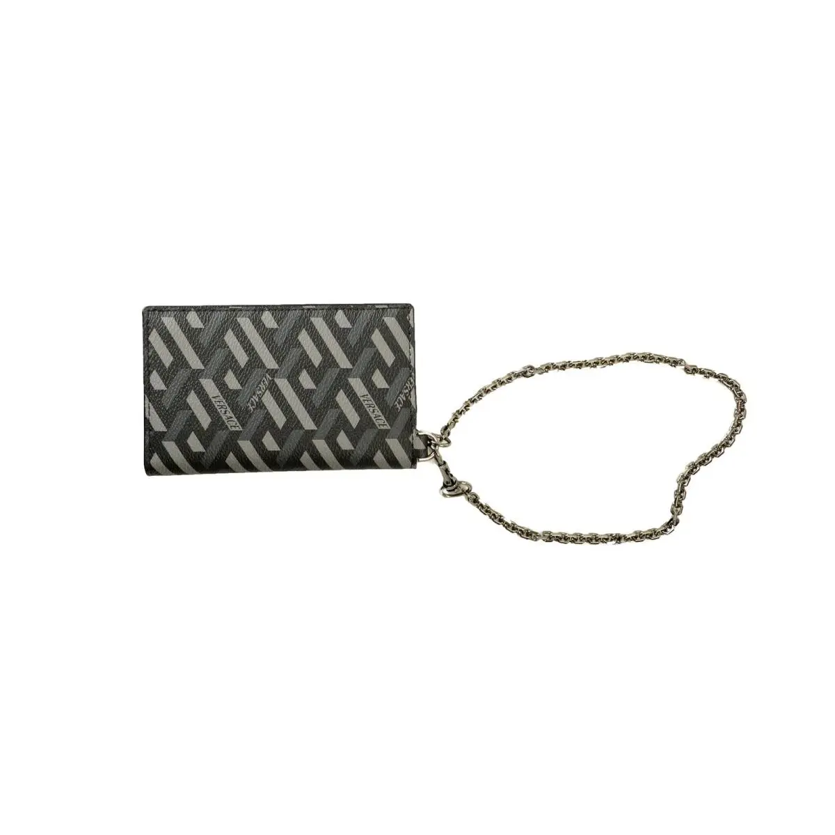 Versace Women`s Coated Canvas Leather La Greca Card Case Keycha