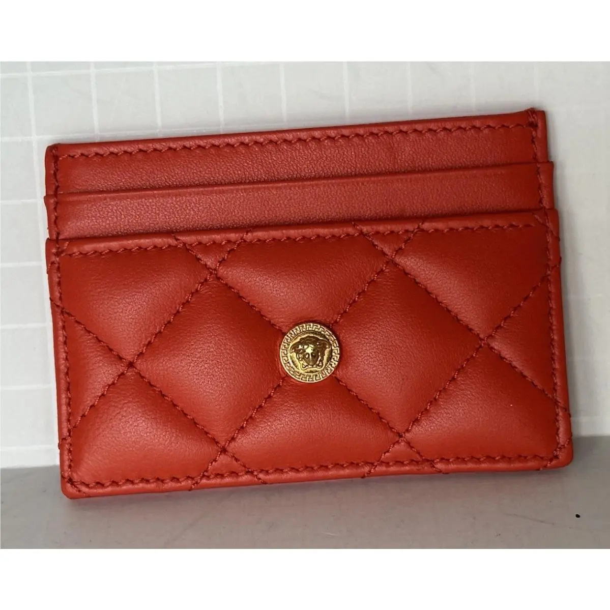 Versace Medusa Head Quilted Red Leather Card Case Wallet 1008825