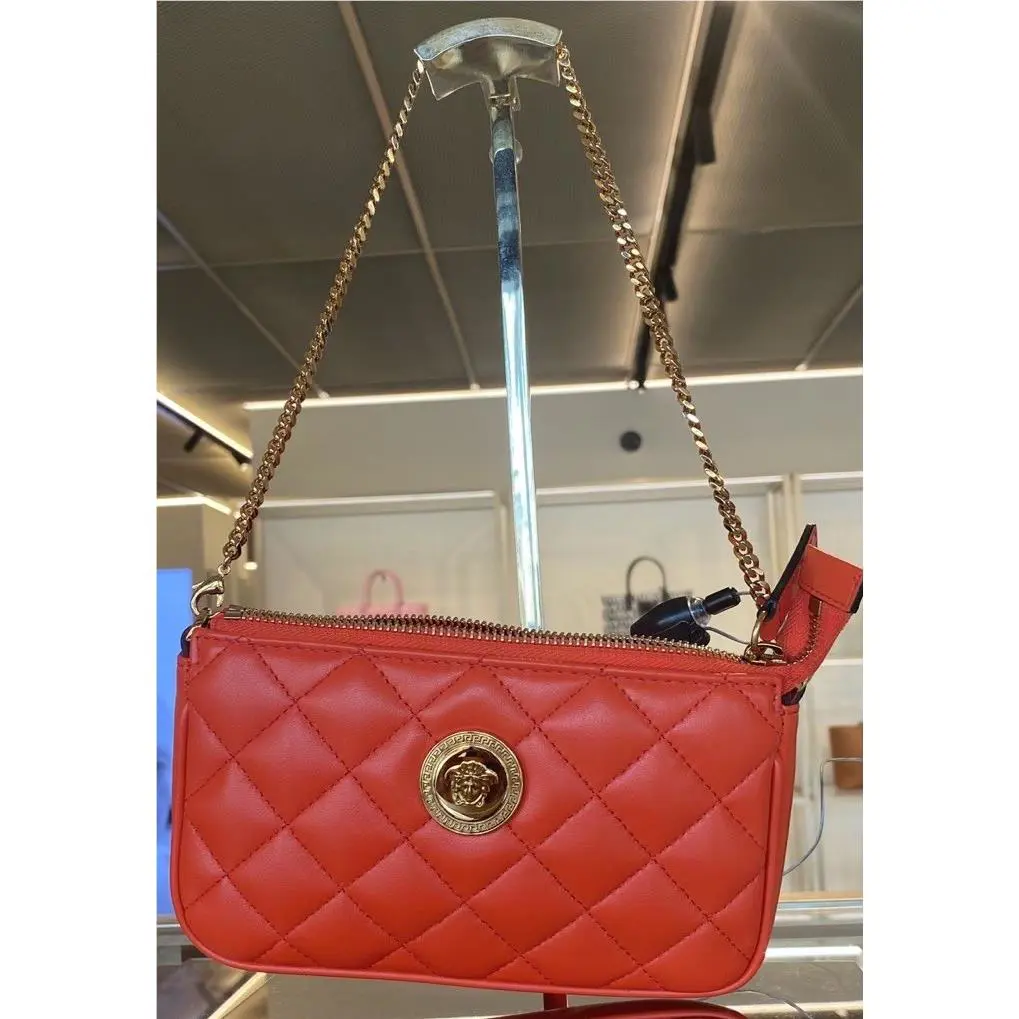 Versace Gold Medusa Head Quilted Leather Red Shoulder Bag 1019223