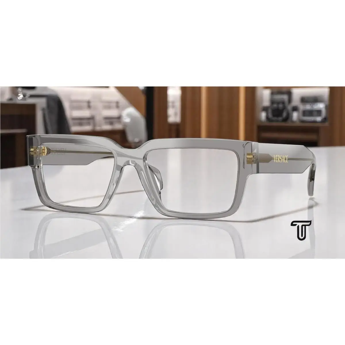 Versace VE3374U 5510 Transparent Grey Demo Lens 55 mm Men`s Eyeglasses