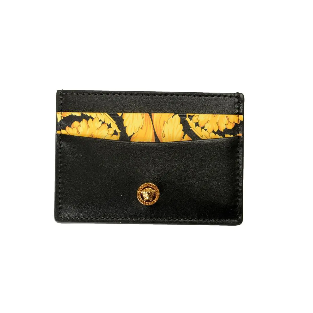 Versace Barocco Print Leather Gold Medusa Head Card Case Holder