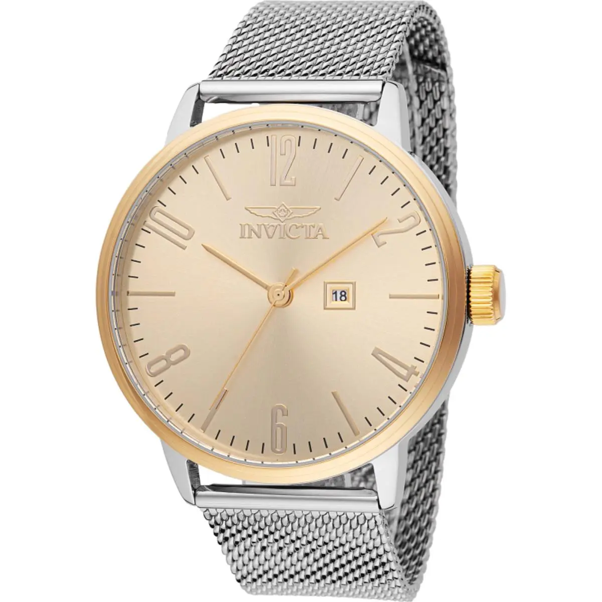 Invicta Men`s Watch Specialty Quartz Gold Tone Dial Silver Steel Bracelet 48937 - Dial: Gold, Band: Silver