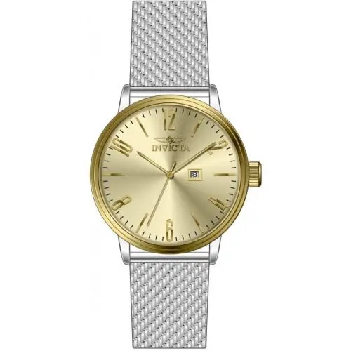 Invicta Specialty Quartz Gold Dial Men`s Watch 48937 - Dial: Gold-tone, Band: Silver-tone, Bezel: Silver-tone and Gold