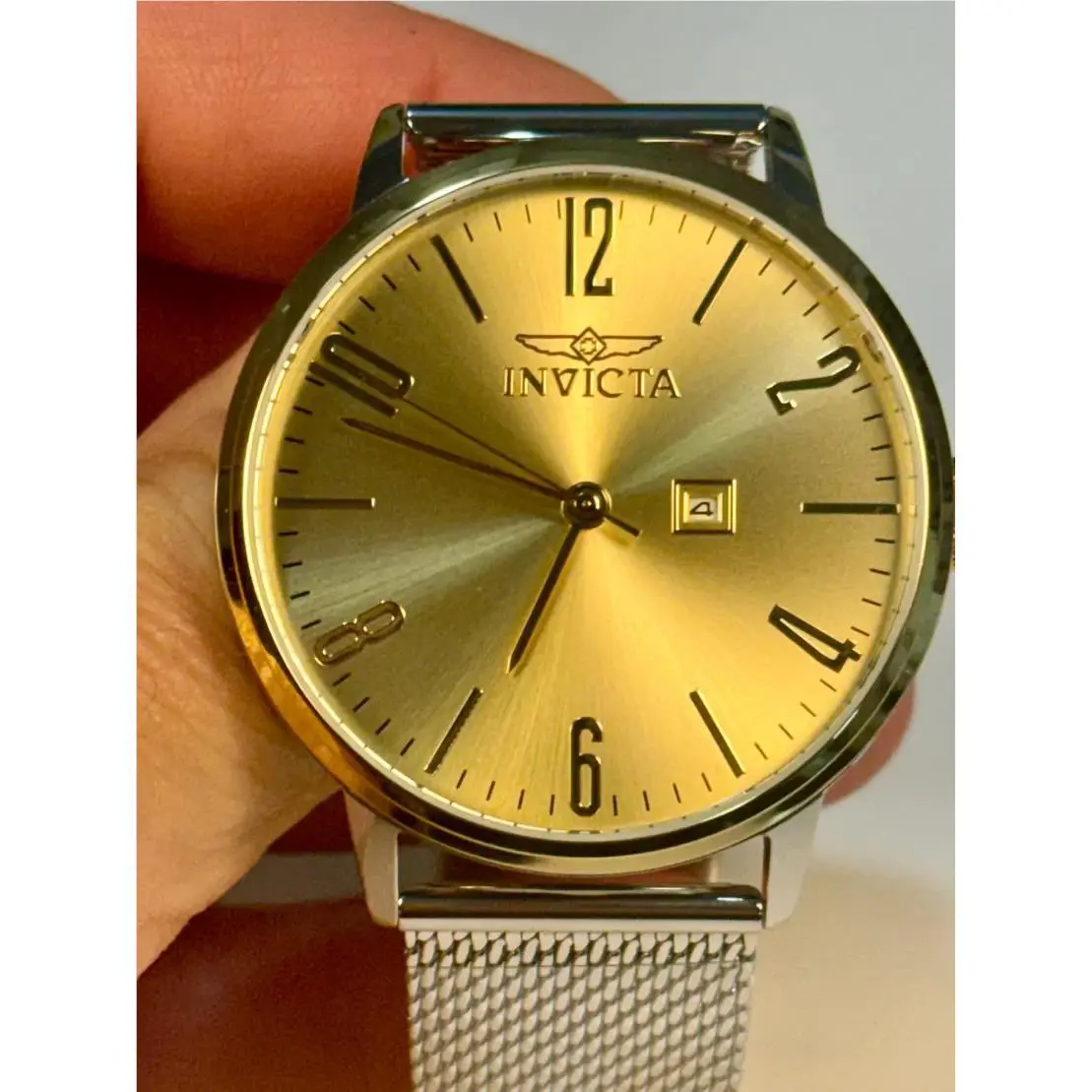 Invicta 48937 Specialty 44mm Gold Case Silver Mesh Band Japan Quartz 50M Watch - Dial: Gold, Band: Silver, Gold, Bezel: Gold
